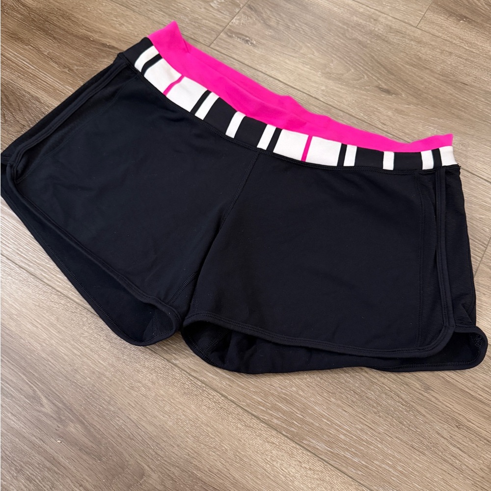 Lululemon Speed Shorts Size 10 Black Pink Striped Waistband
